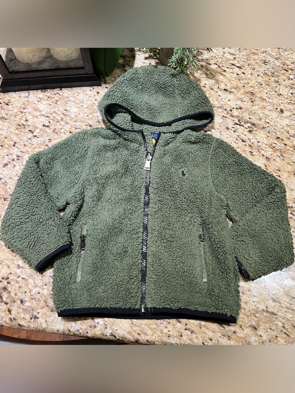 Polo by Ralph Lauren Kids' Olive Teddy Fleece Zip Hoodie 3T